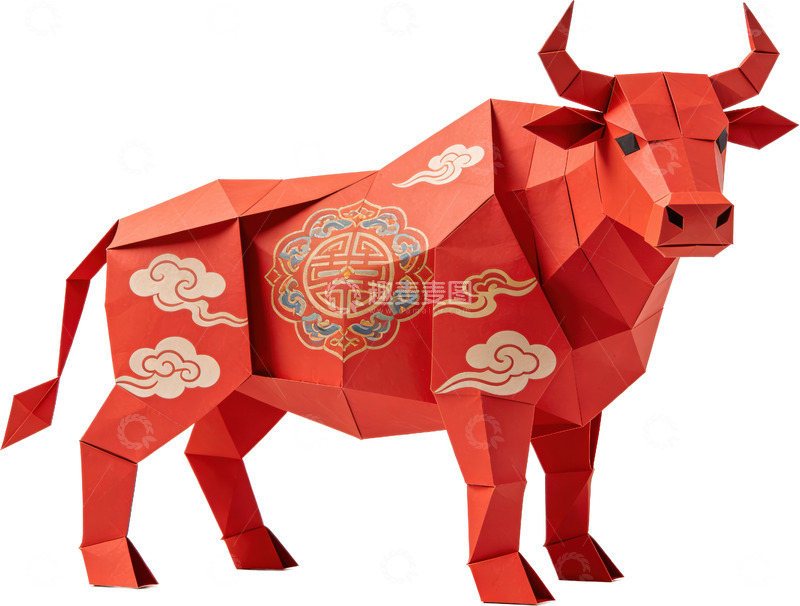 高清大图下载【趣麦麦图】折纸艺术-生肖牛（免扣）