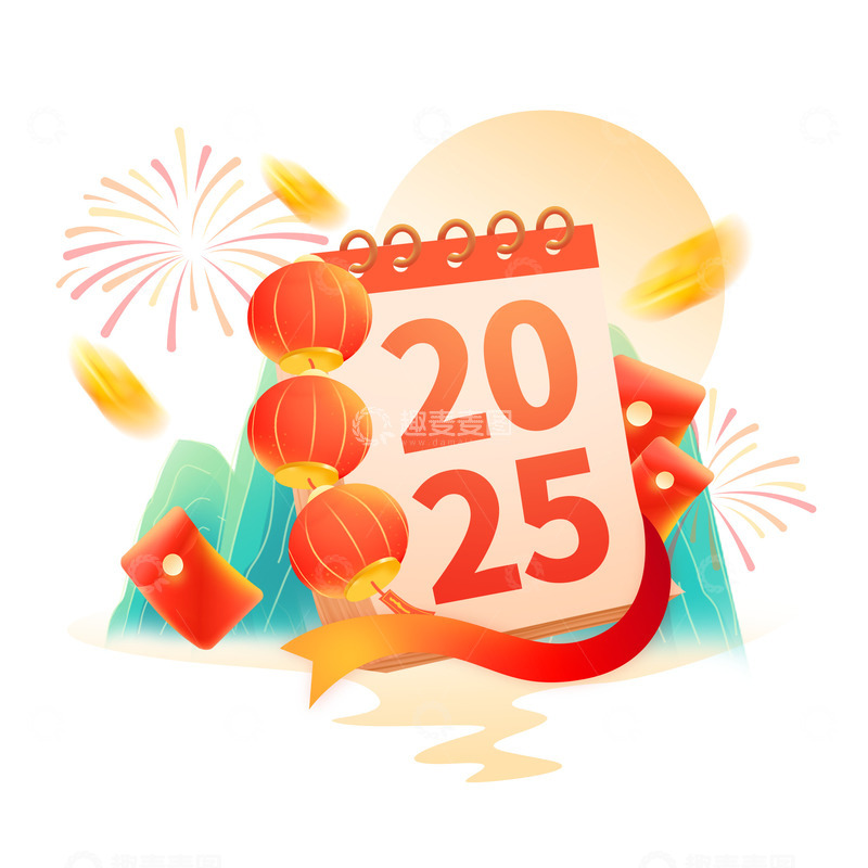 源文件下载【趣麦麦图】-喜庆中国风2025新春日历灯笼装饰元素