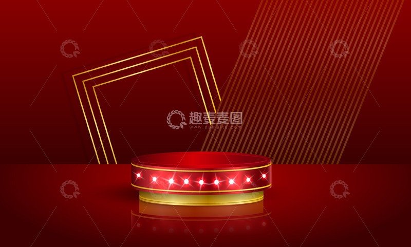 源文件下载【趣麦麦图】金色几何与红色庆典展台