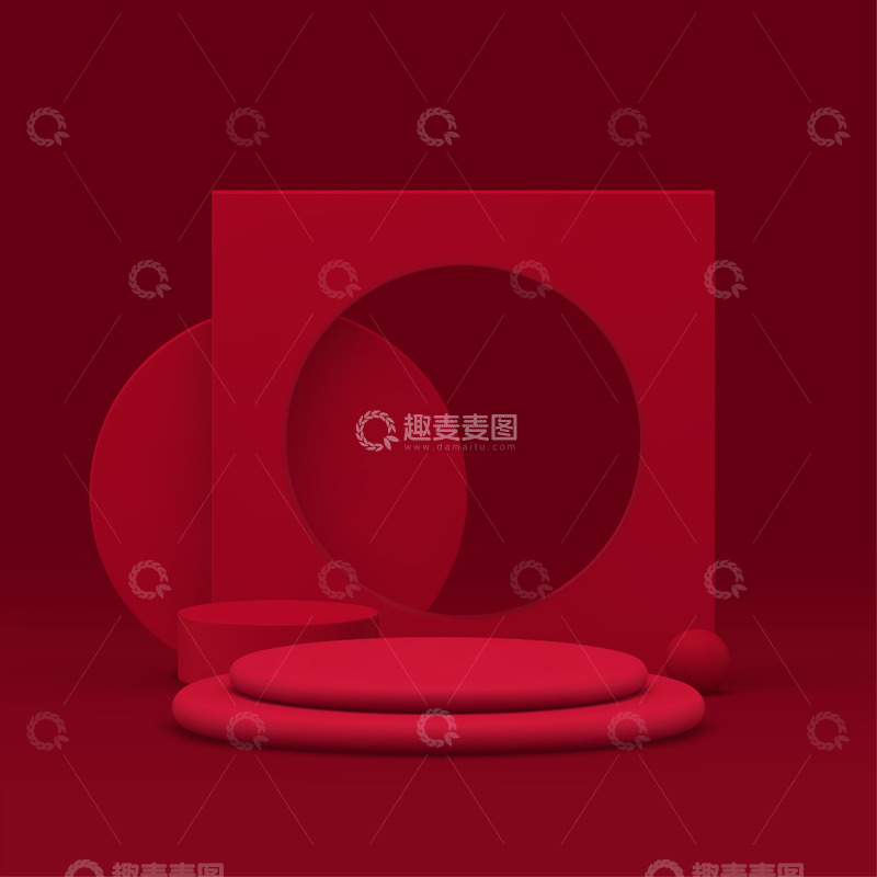 源文件下载【趣麦麦图】红色几何构图与层次圆柱体