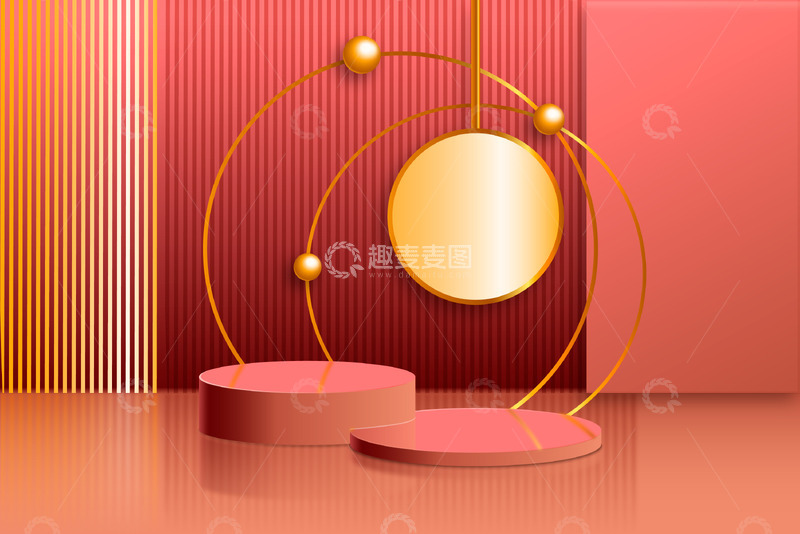 源文件下载【趣麦麦图】金色太阳与红色展台
