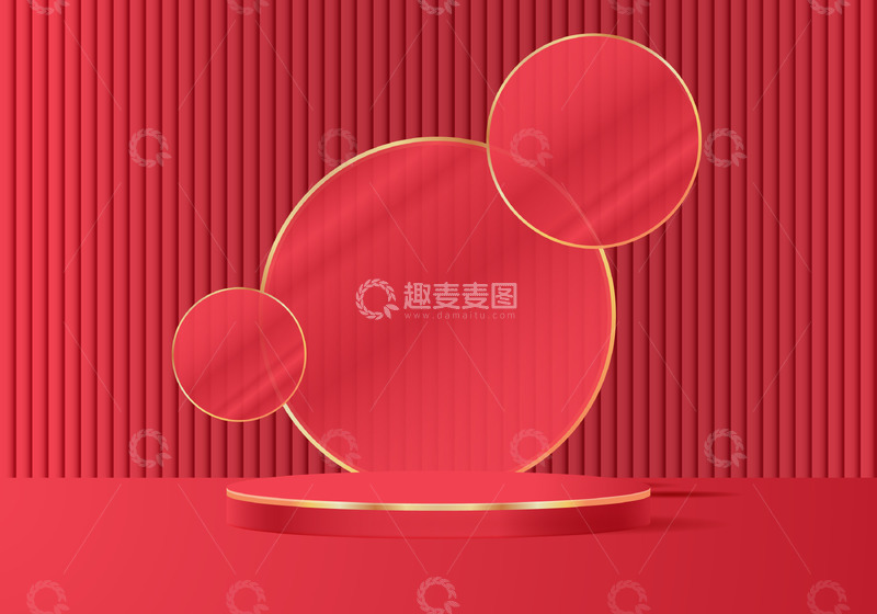 源文件下载【趣麦麦图】金色边框红色展台&middot;
