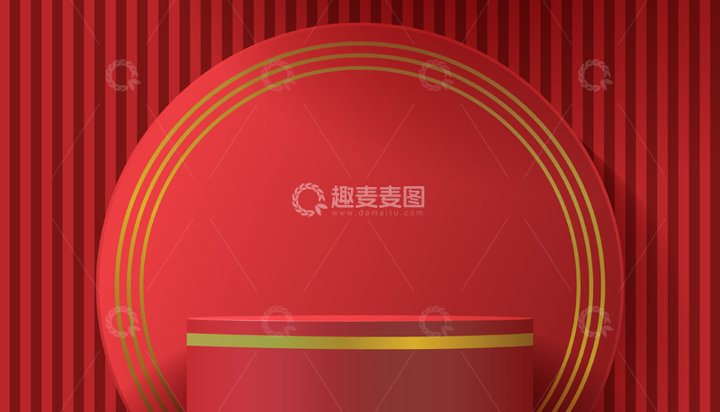 源文件下载【趣麦麦图】红色展台背景下的金色旋转圆环&middot;