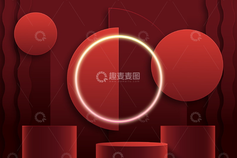 源文件下载【趣麦麦图】红色几何艺术展台