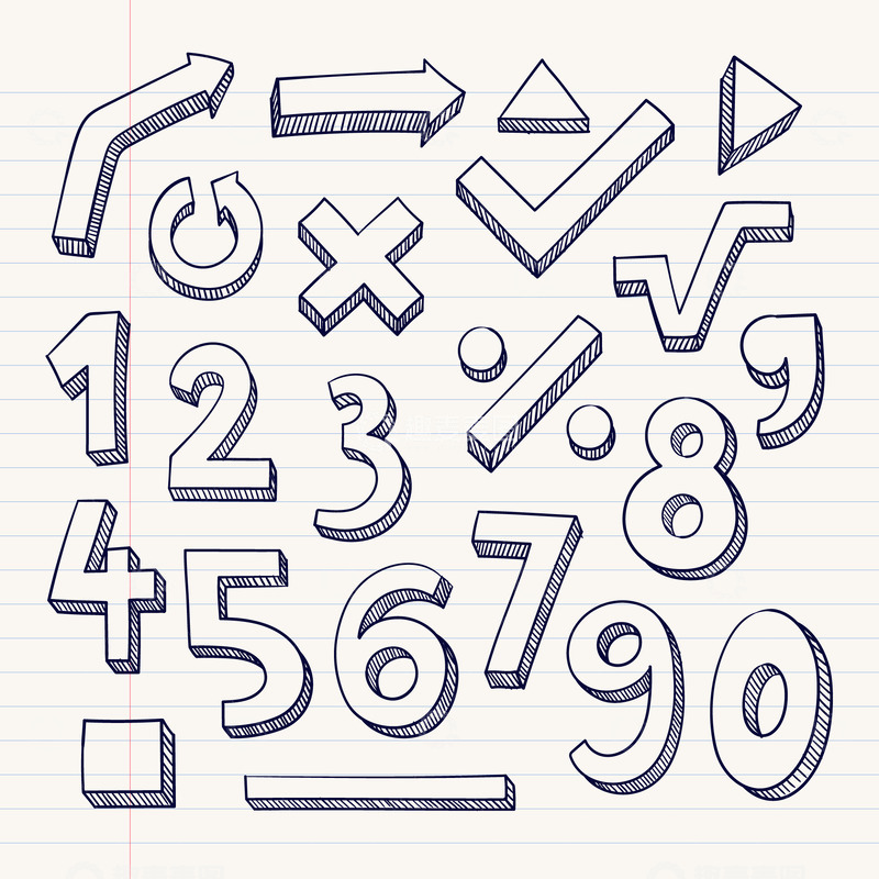 源文件下载【趣麦麦图】手绘数学符号与数字教育