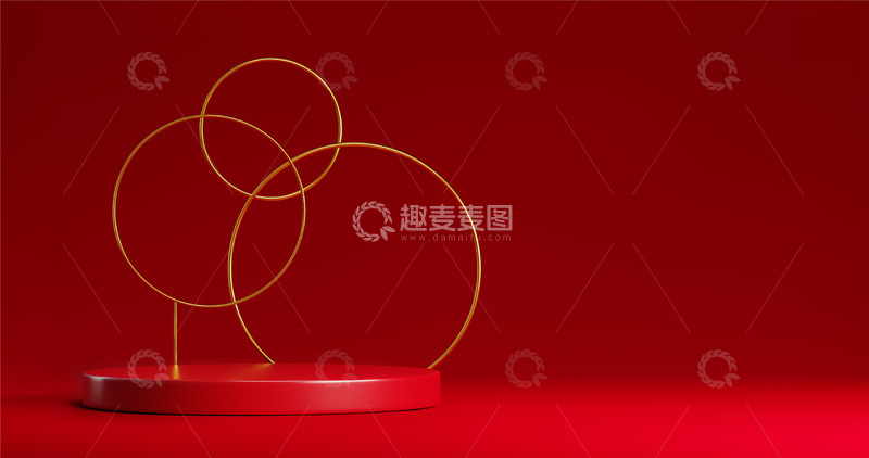 源文件下载【趣麦麦图】金色三环悬浮的红色展示台