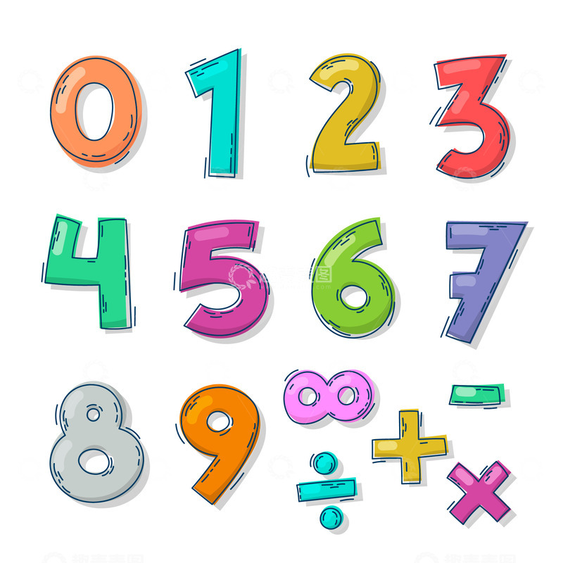 源文件下载【趣麦麦图】多彩手绘数学符号