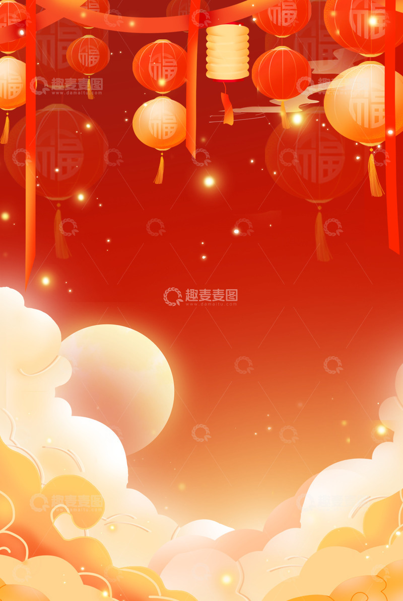 源文件下载【趣麦麦图】红色喜庆中国风2025新春灯笼唯美背景