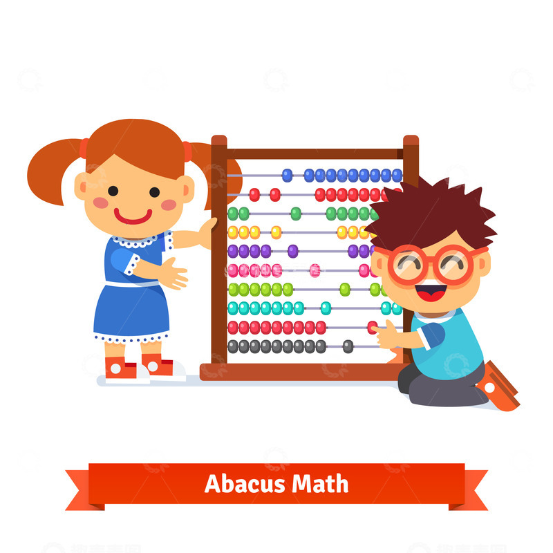 源文件下载【趣麦麦图】小女孩与小男孩的算盘探索