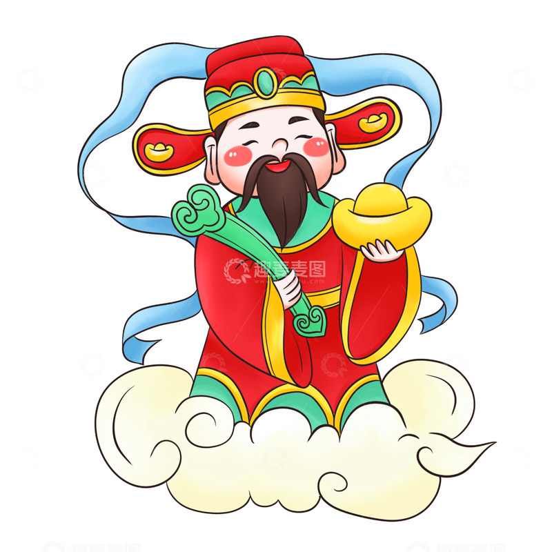 源文件下载【趣麦麦图】蛇年卡通春节财神爷插画