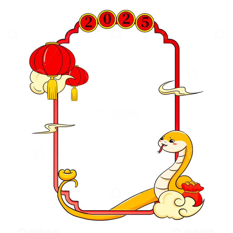 源文件下载【趣麦麦图】蛇年插画卡通国风边框