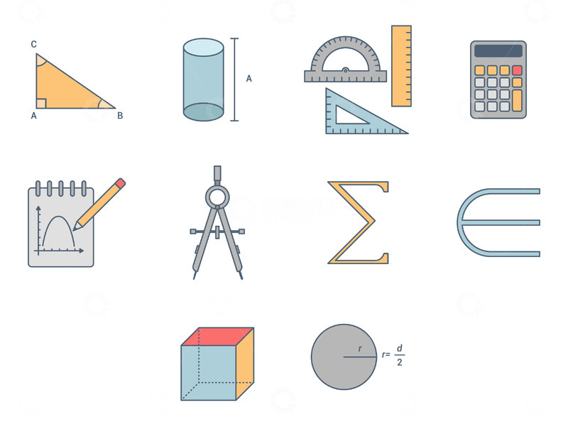 源文件下载【趣麦麦图】数学与几何图标集锦