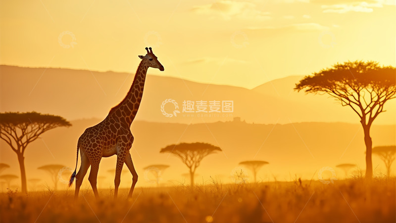 高清大图下载【趣麦麦图】动物长颈鹿阳光