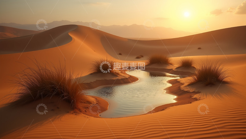高清大图下载【趣麦麦图】阳光沙漠小河