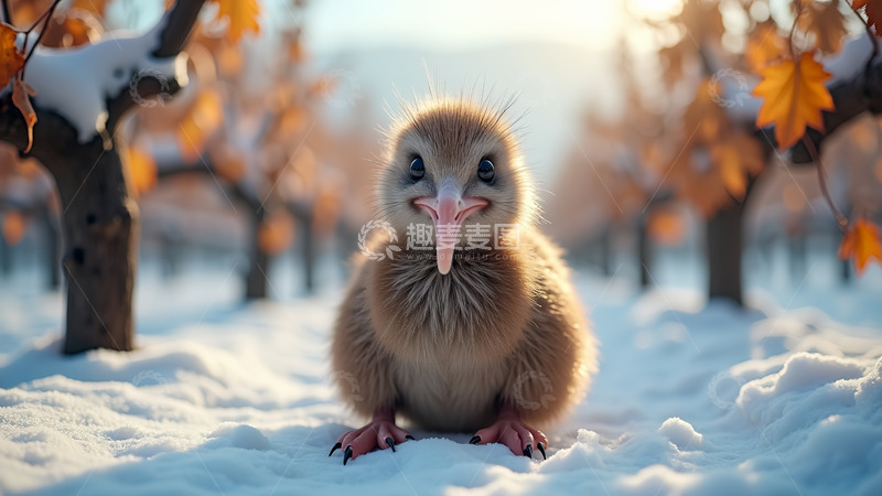高清大图下载【趣麦麦图】雪地动物黄叶