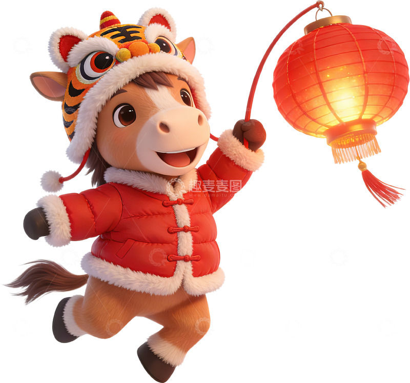 高清大图下载【趣麦麦图】春节提灯小马（免扣）-01
