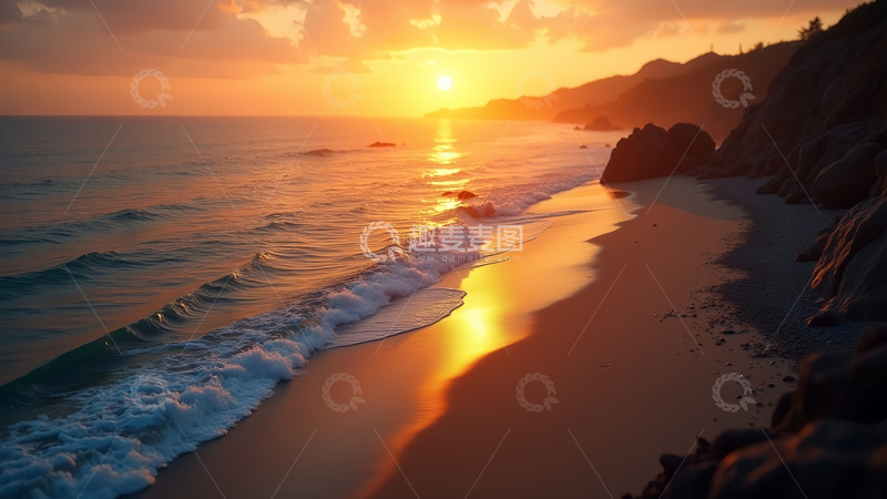 高清大图下载【趣麦麦图】夕阳海边阳光