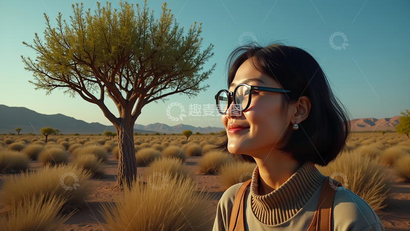 高清大图下载【趣麦麦图】女孩大山草树