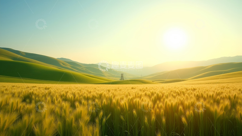 高清大图下载【趣麦麦图】麦田阳光大山