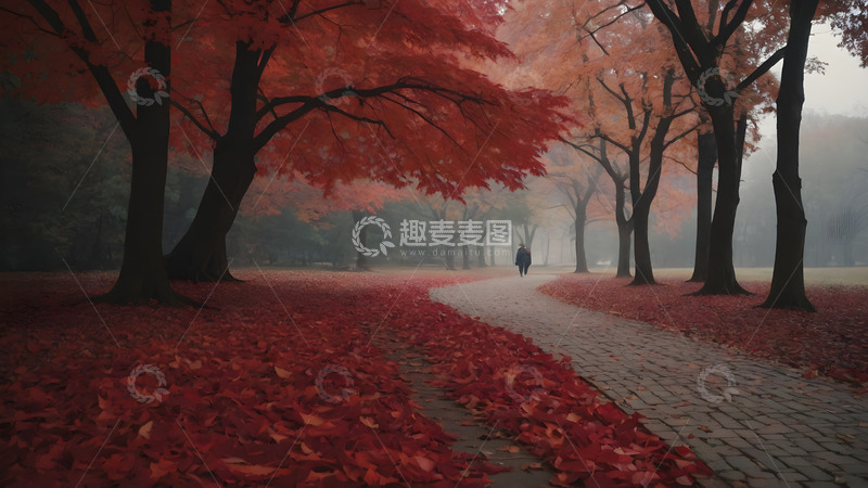 高清大图下载【趣麦麦图】秋天红叶行径