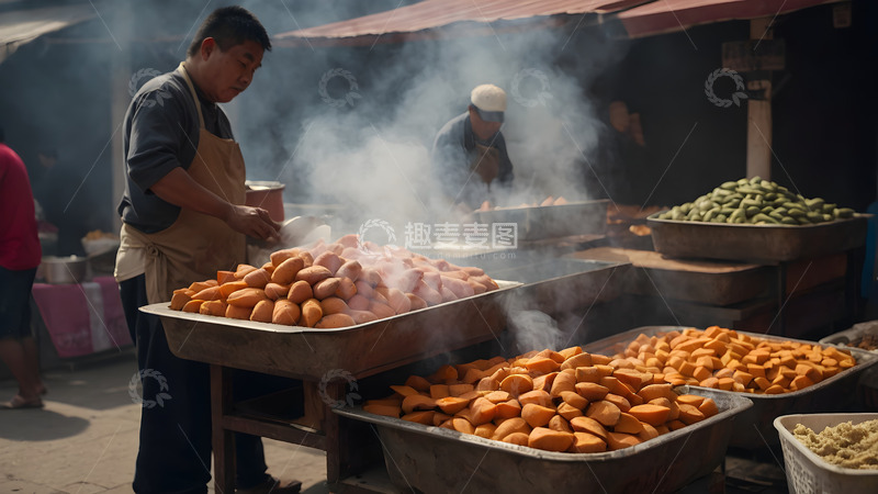高清大图下载【趣麦麦图】农村集市上的美食