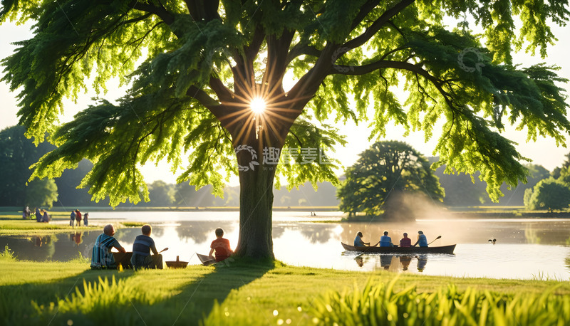 高清大图下载【趣麦麦图】夏天湖面休闲时光