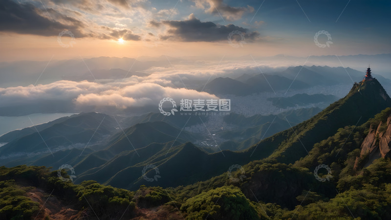 高清大图下载【趣麦麦图】云顶上古塔风光