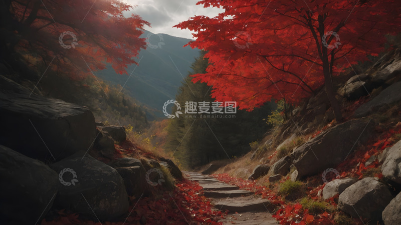 高清大图下载【趣麦麦图】火红色的落叶