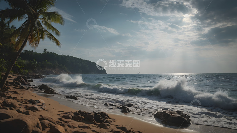 高清大图下载【趣麦麦图】热带下的海边海浪