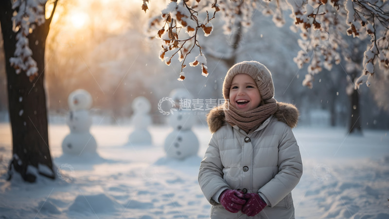 高清大图下载【趣麦麦图】落雪雪中快乐