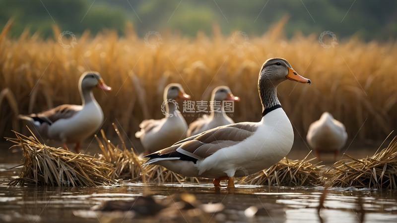 高清大图下载【趣麦麦图】寒鸭枯枝水中落