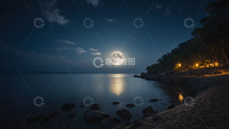高清大图下载【趣麦麦图】海面圆月休闲