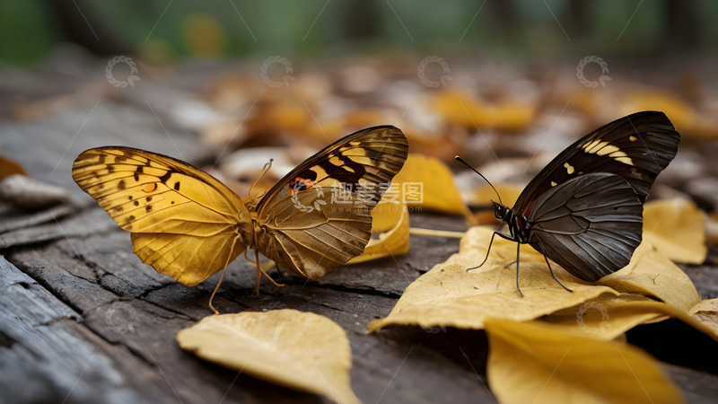 高清大图下载【趣麦麦图】落叶上的蝴蝶
