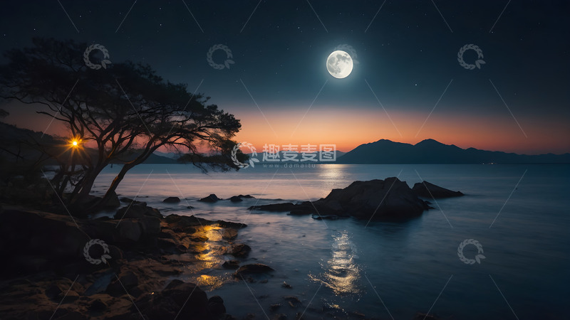 高清大图下载【趣麦麦图】日落月出晚霞