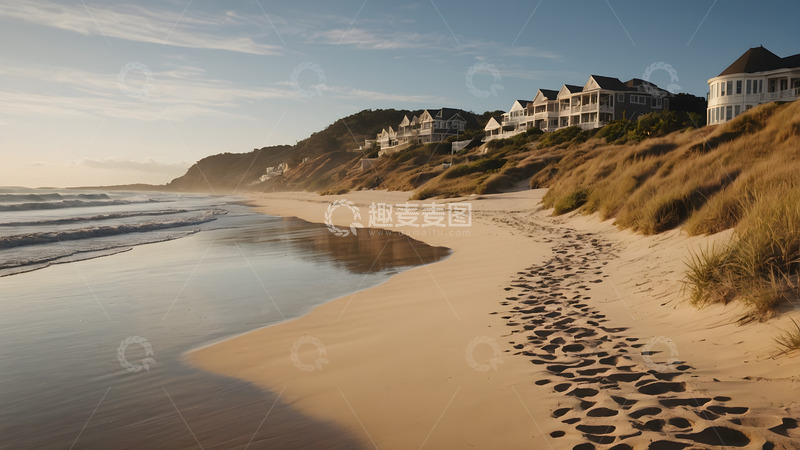 高清大图下载【趣麦麦图】海滩上的脚印