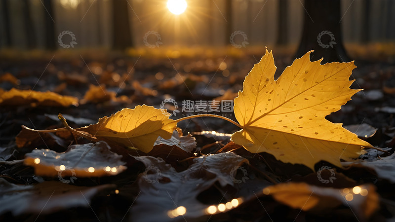 高清大图下载【趣麦麦图】落叶下的落阳