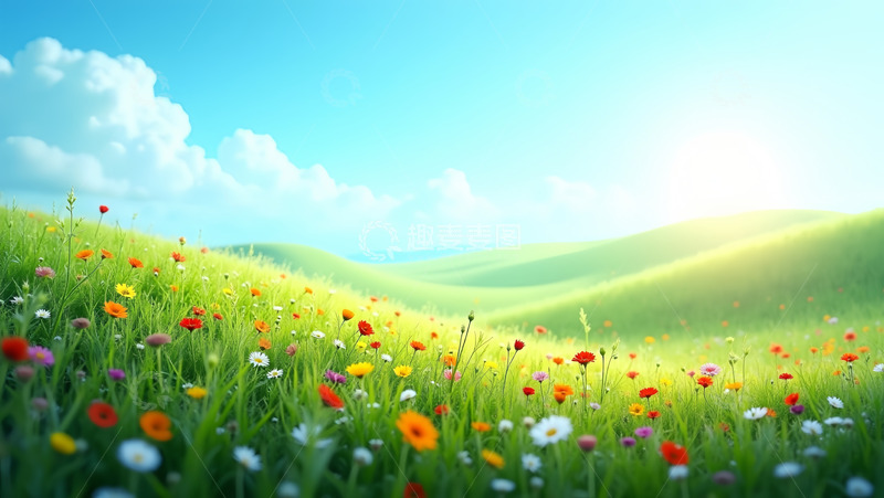 高清大图下载【趣麦麦图】白云小花红色