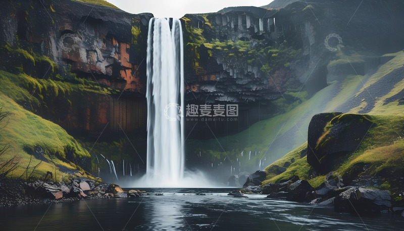 高清大图下载【趣麦麦图】瀑布流水大山