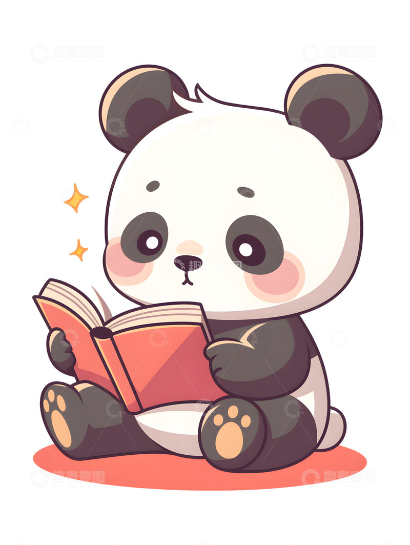高清大图下载【趣麦麦图】熊猫看书卡通