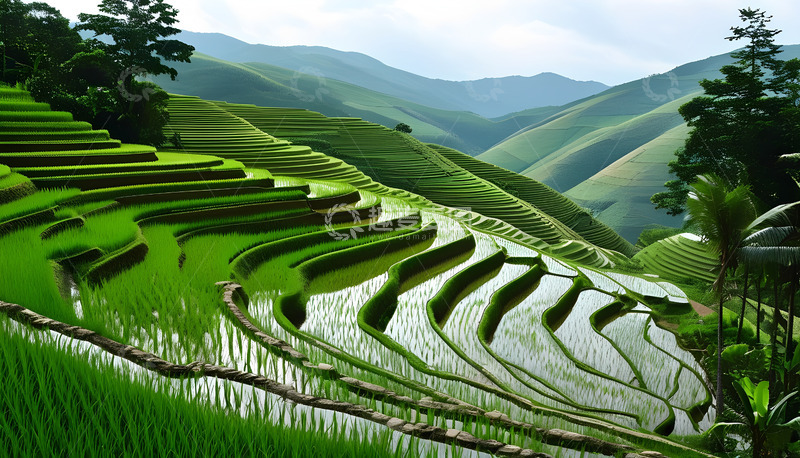 高清大图下载【趣麦麦图】水稻梯田大山