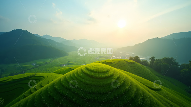 高清大图下载【趣麦麦图】白云梯田大山