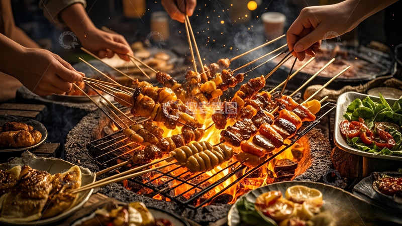 高清大图下载【趣麦麦图】烧烤烤串欢乐