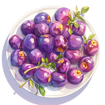 卡通一盘紫色的李子
