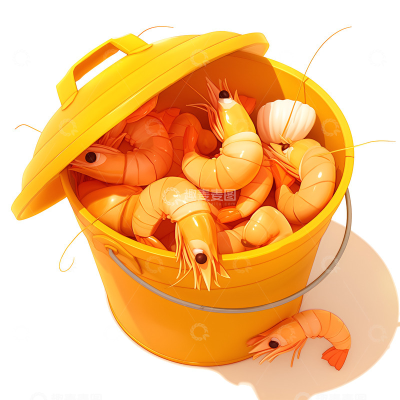 高清大图下载【趣麦麦图】卡通一桶新鲜的大虾