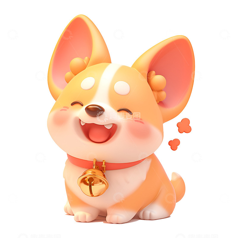 高清大图下载【趣麦麦图】卡通带着铃铛的小柯基