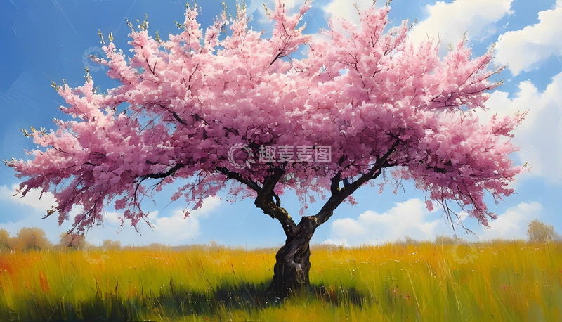高清大图下载【趣麦麦图】桃树桃花白云