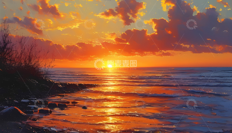 高清大图下载【趣麦麦图】海水夕阳天空