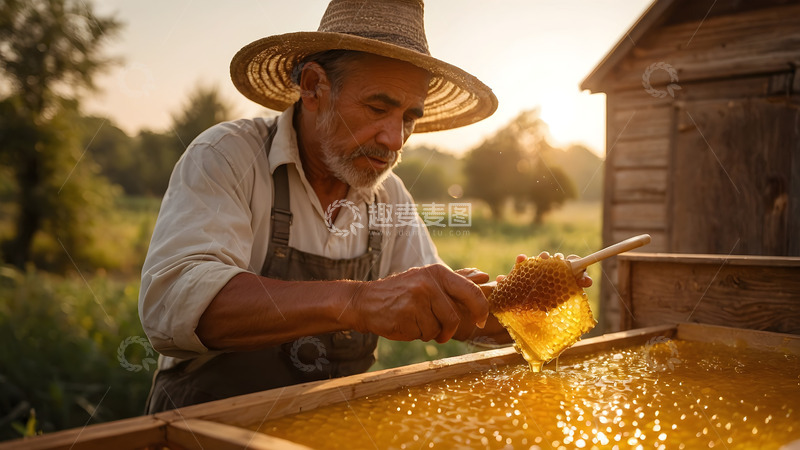 高清大图下载【趣麦麦图】采收蜂蜜与蜂胶