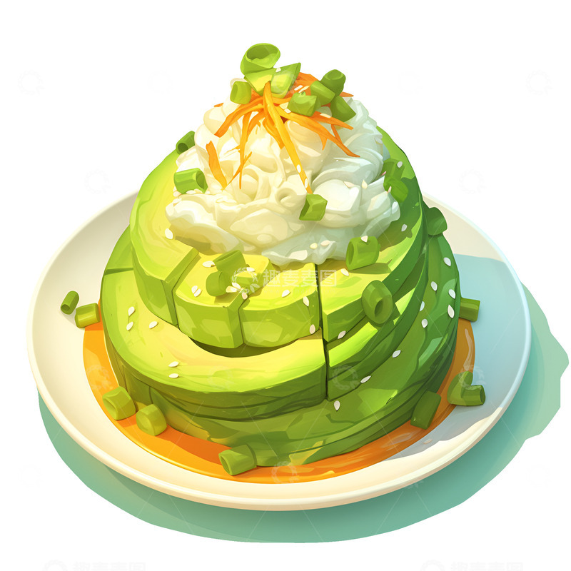 高清大图下载【趣麦麦图】卡通一盘牛油果