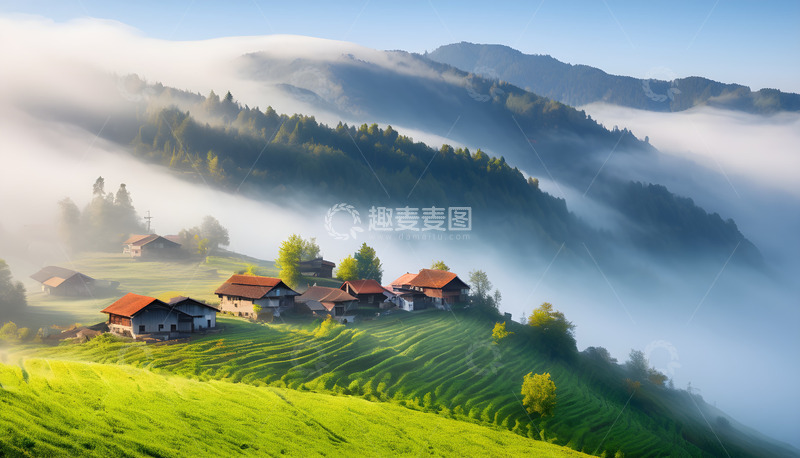 高清大图下载【趣麦麦图】仙气飘渺的村野小庄